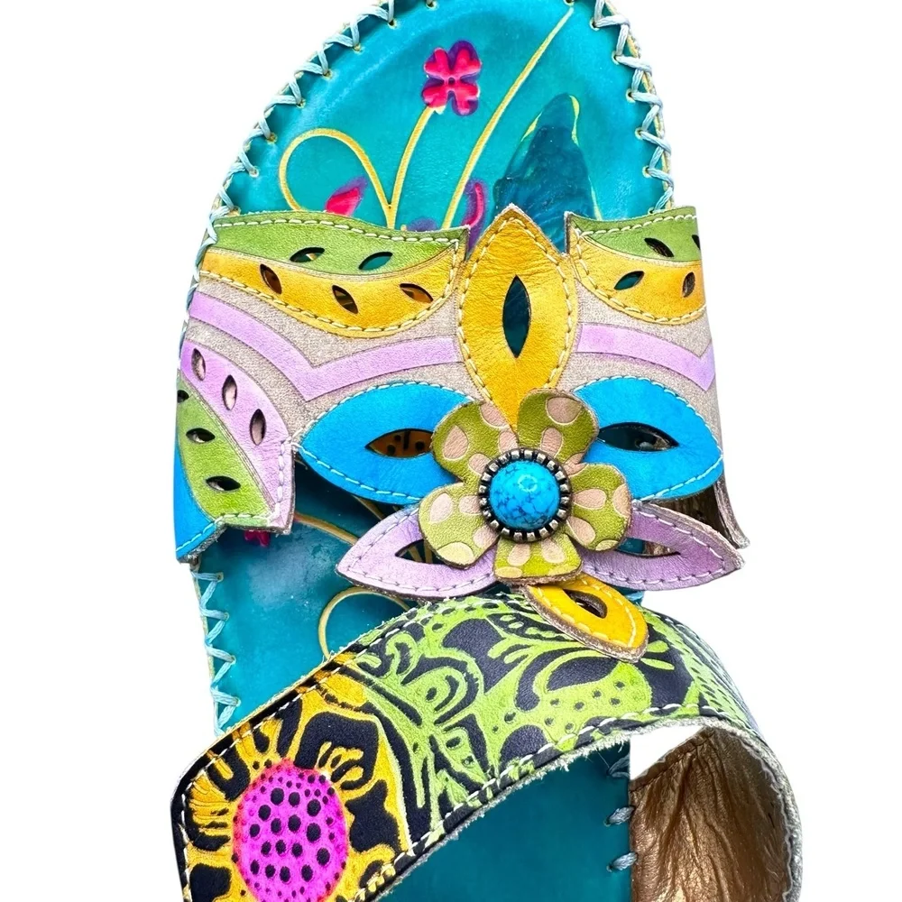 Socofy Multicolor Floral Embellished Open Toe Ankle Strap Sandals‎ Europe 41 - Picture 6 of 13
